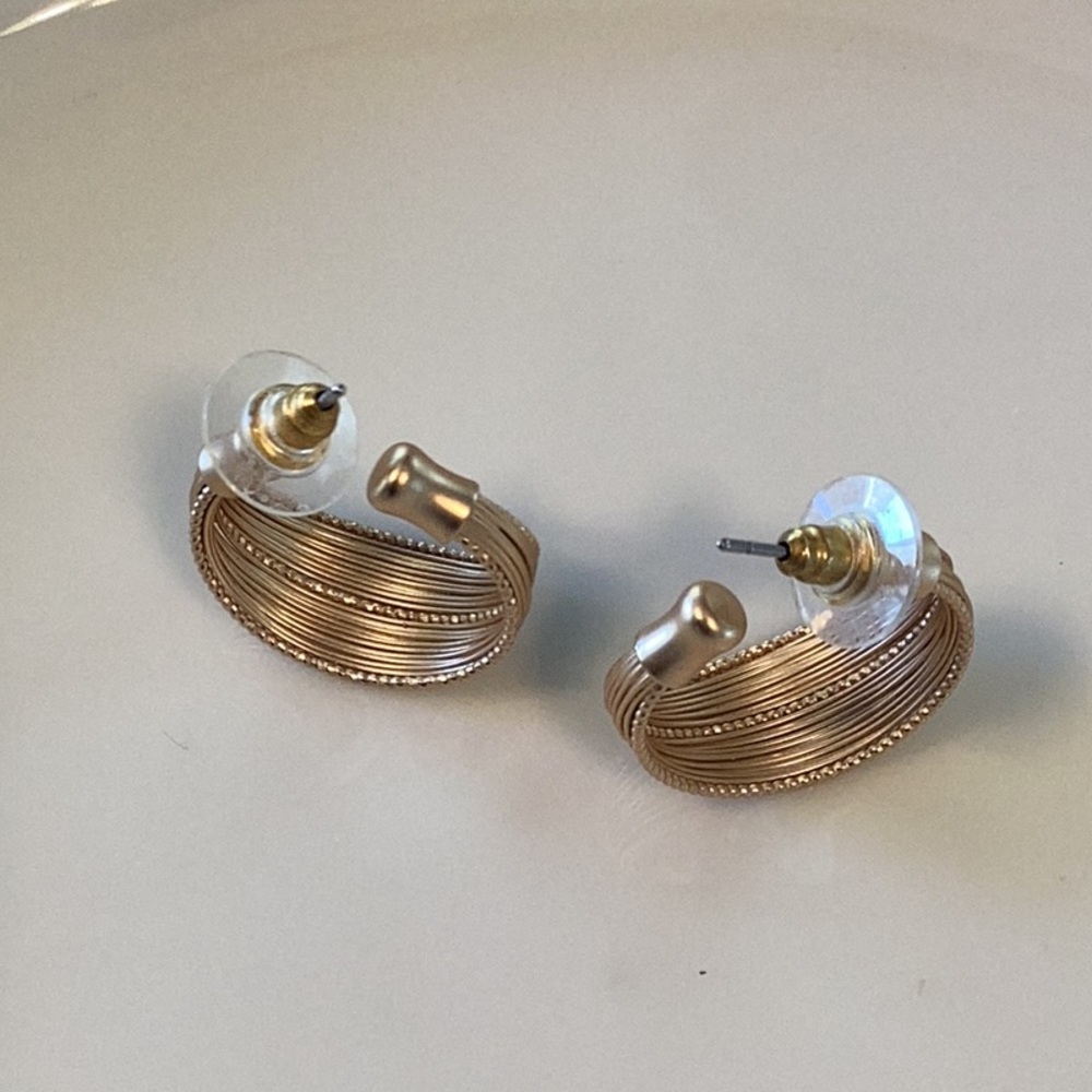 Matte Gold Post Back Earrings - Picture 2 of 2
